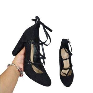 Wild Diva Lounge Black Multi Strap Pump Heels 10